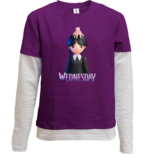 Комбінований дитячий лонгслів, фіолетовий, Wednesday and Thing