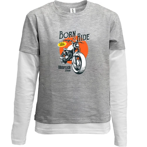 Комбінований дитячий лонгслів, Сірий, з вінтажним мото "Born to Ride"