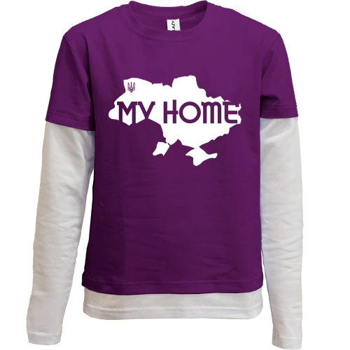 Комбінований дитячий лонгслів, Фіолетовий, з мапою "My HOME"