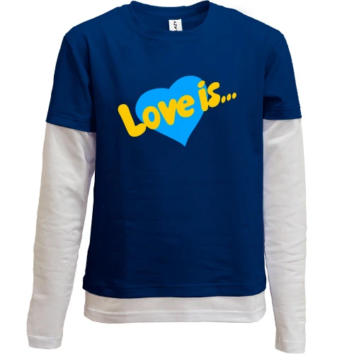 Комбінований дитячий лонгслів, Синій, з Жовто-блакитною Love is.