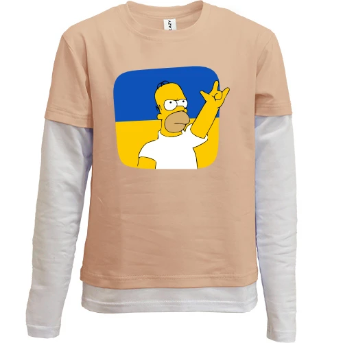 Комбинированный детский лонгслив, бежевый, "Гомер - Украина - рок-н-рол"