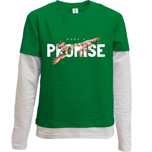 Комбинированный детский лонгслив, зеленый, с принтом "Make a promise"
