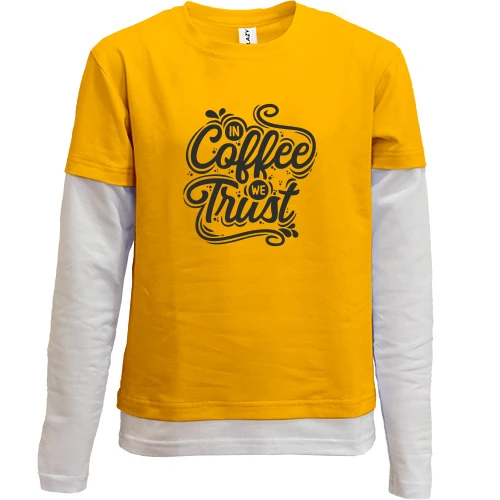 Комбинированный детский лонгслив, желтый, "in Coffe we Trust"