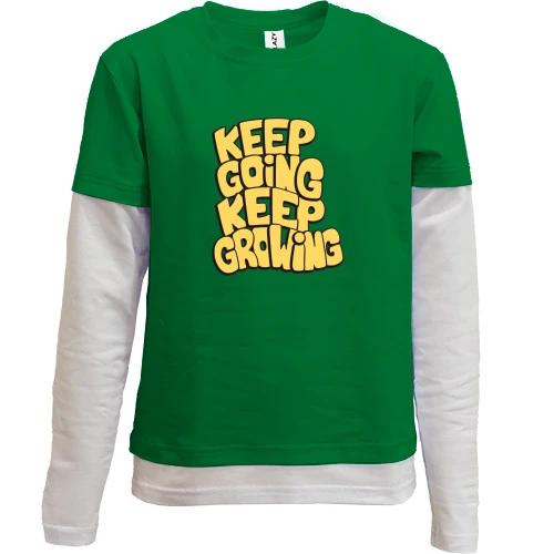 Комбинированный детский лонгслив, зеленый, "Keep going keep Growing"