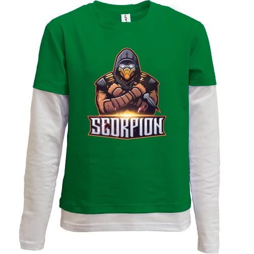 Комбинированный детский лонгслив, зеленый, Mortal Kombat Scorpion