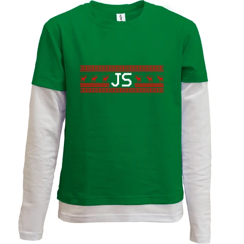 Комбинированный детский лонгслив, Зеленый, "JavaScript и олени"