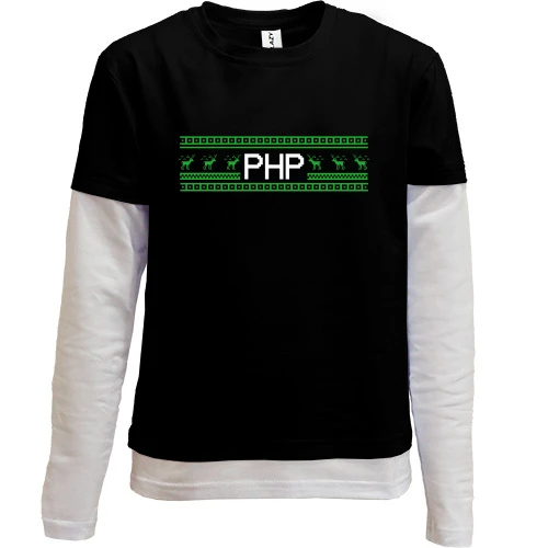 Комбінований дитячий лонгслів, чорний, "PHP та олені"