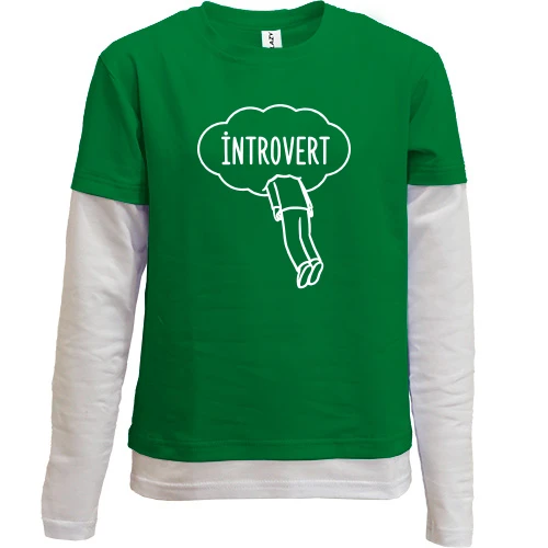 Комбинированный детский лонгслив, Зеленый, "Introvert"
