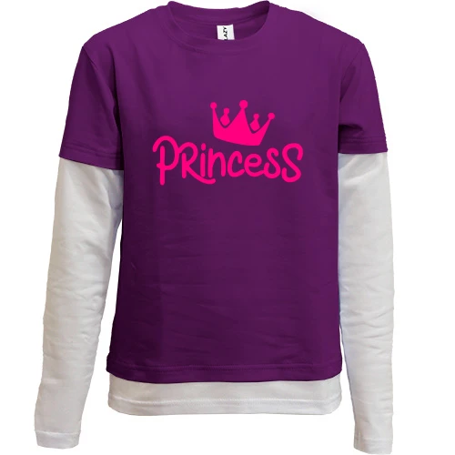 Комбинированный детский лонгслив, фиолетовый, с короной "princess"