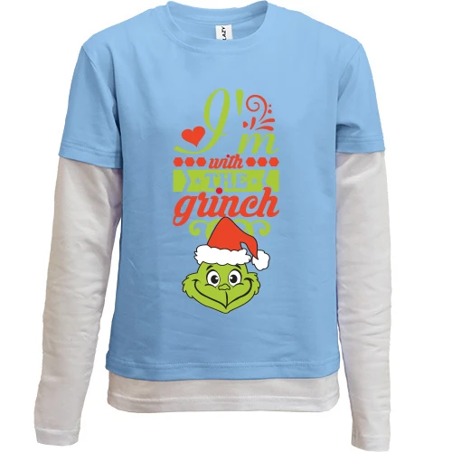 Комбинированный детский лонгслив, синий, с Гринчем "i`m with the Grinch"