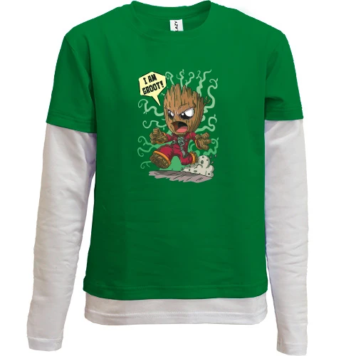 Комбинированный детский лонгслив, хаки, "I am Groot" (Вартові Галактики)
