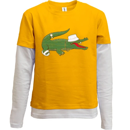 Комбинированный детский лонгслив, желтый, "Стильный Lacoste"
