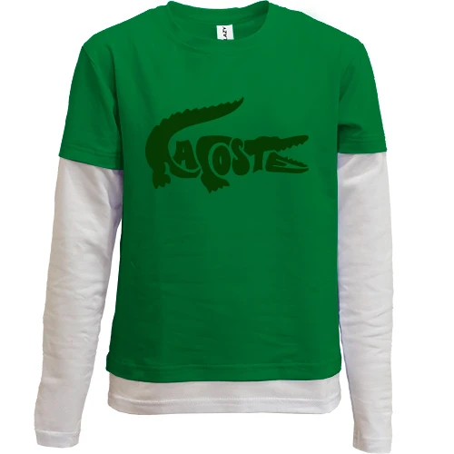 Комбинированный детский лонгслив, хаки, со стилизованным лого "Lacoste"