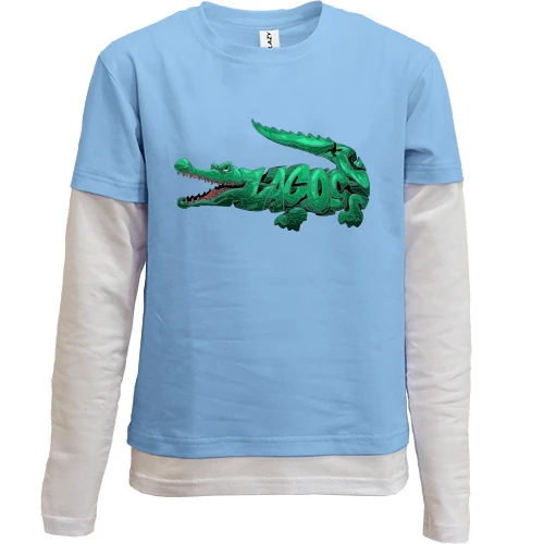 Комбинированный детский лонгслив, синий, с крокодилом "Lacoste"