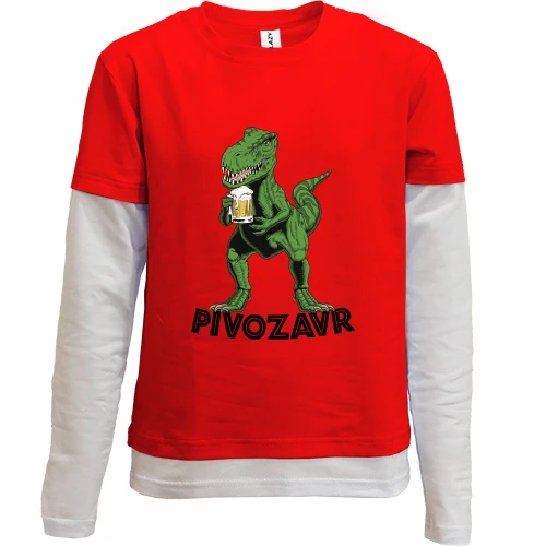 Комбінований дитячий лонгслів, Червоний, з динозавром та пивом "pivozavr"