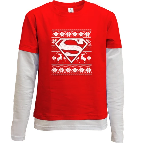 Комбинированный детский лонгслив, Красный, "Super NewYear"