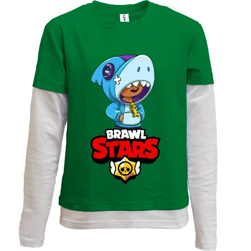 Комбинированный детский лонгслив, зеленый, с героем brawl stars