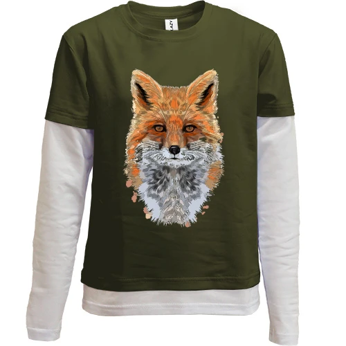 Комбинированный детский лонгслив, черный, с лисичкой