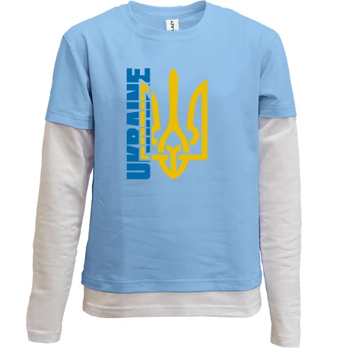 Комбинированный детский лонгслив, синий, с тризубом "Ukraine"