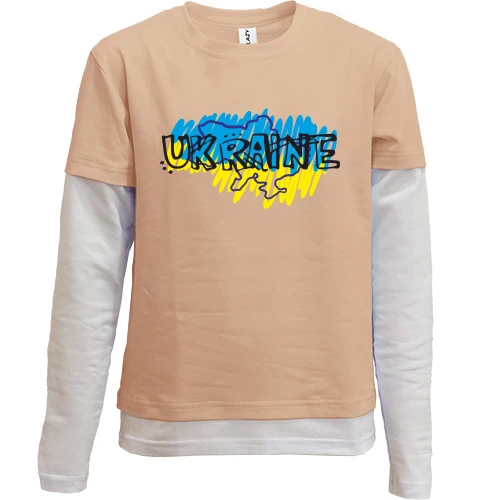 Комбинированный детский лонгслив, желтый, "Ukraine" в рисованном стиле