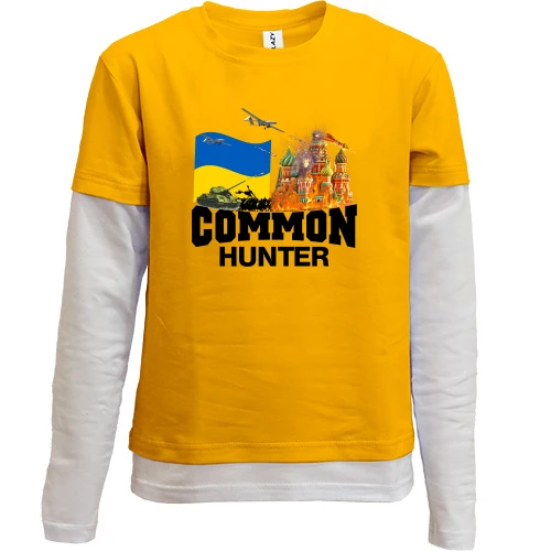 Комбинированный детский лонгслив, желтый, Common Hunter с горящей Москвой