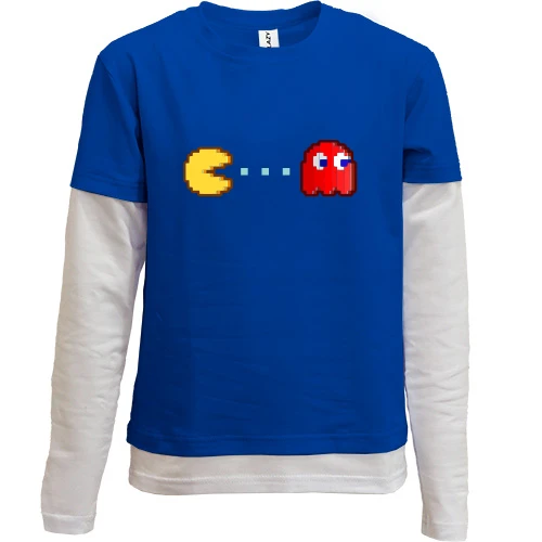 Комбинированный детский лонгслив, синий, "Pacman vs ghost"