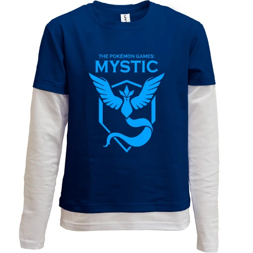 Комбинированный детский лонгслив, синий, с покемоном "Mystic"