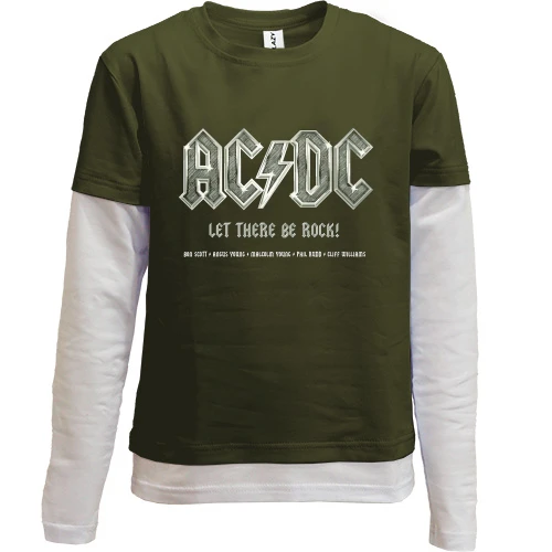 Комбинированный детский лонгслив с логотипом рок-группы «AC/DC», надписью «Let There Be Rock!» и списком участников состава