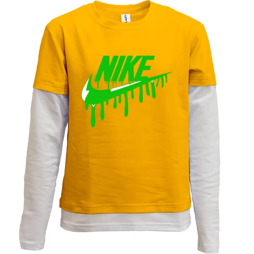 Комбинированный детский лонгслив, желтый, лого "Nike" c потеками