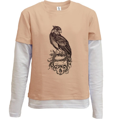 Комбинированный детский лонгслив, желтый, с птицей на черепе