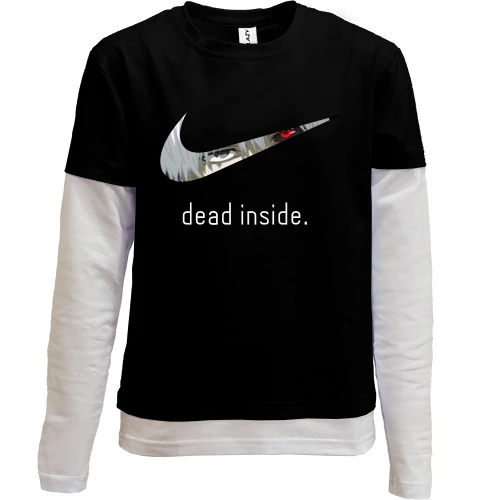 Комбінований дитячий лонгслів, чорний, "Dead inside"