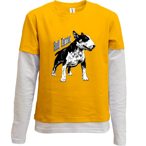 Комбінований дитячий лонгслів, жовтий, з бультер'єром "Bull Terrier"