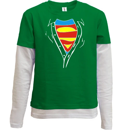 Комбінований дитячий лонгслів, Зелений, із секретом - Superman
