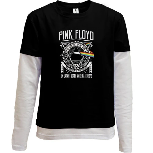 Комбинированный детский лонгслив с эмблемой рок-группы «Pink Floyd», призмой с радужным спектром и упоминанием мирового тура 1972-1973