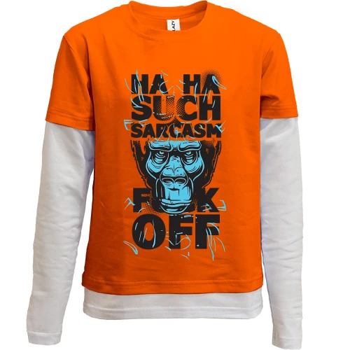 Комбинированный детский лонгслив, красный, с обезьяной "such sarcasm"