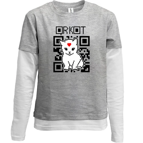 Комбінований дитячий лонгслів, Сірий, "QR кіт"