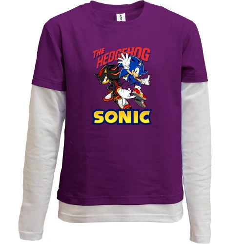 Комбинированный детский лонгслив, фиолетовый, "SONIC"