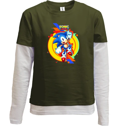 Комбинированный детский лонгслив, черный, "SONIC mania"