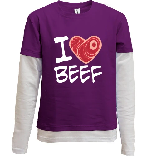 Комбинированный детский лонгслив, Фиолетовый, "I love Beef"