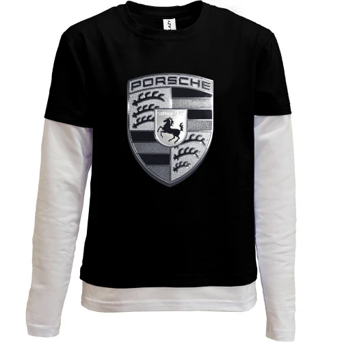 Комбинированный детский лонгслив, Черный, с ч.б. логотипом Porsche
