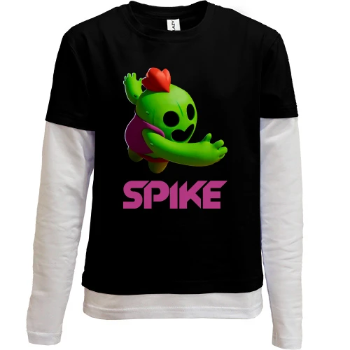 Комбинированный детский лонгслив, черный, "Spike" из игры Brawl Stars