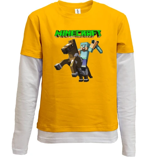 Комбинированный детский лонгслив, желтый, "Minecraft Horse"