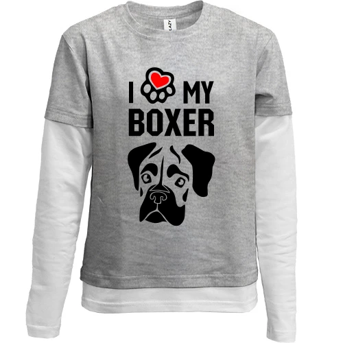 Комбинированный детский лонгслив, серый, I love my boxer