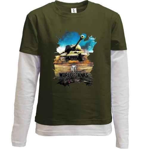 Комбинированный детский лонгслив, черный, с танком (World of tanks)