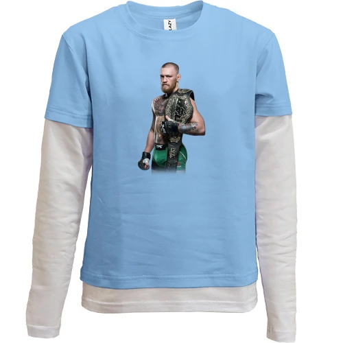 Комбинированный детский лонгслив, синий, с Конором МакГрегором "Champion"