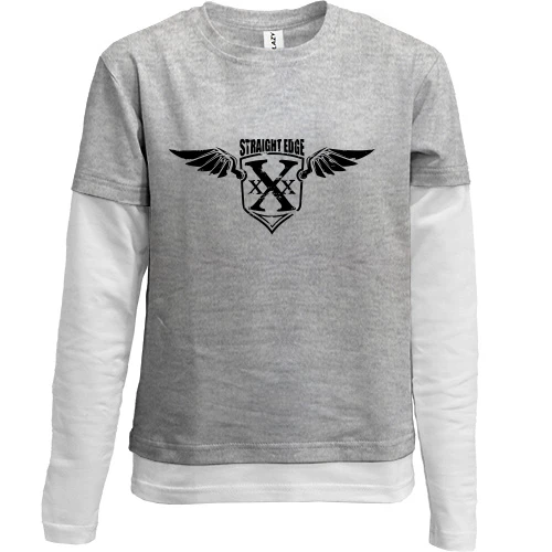 Комбинированный детский лонгслив, синий, Straight edge