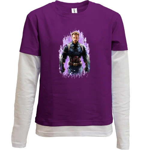 Комбинированный детский лонгслив, фиолетовый, "Капитан Америка"