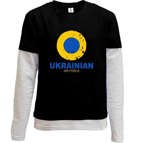Комбинированный детский лонгслив, черный, "Ukrainian air force"