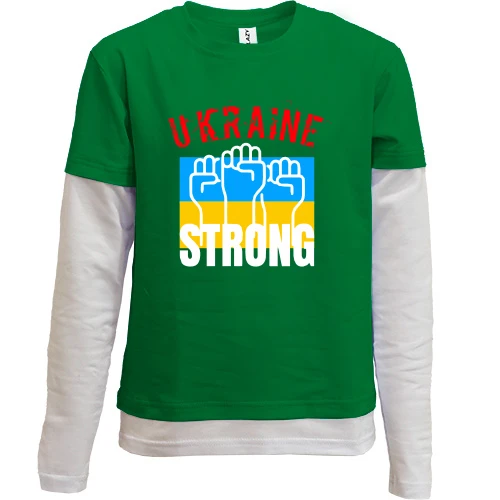 Комбінований дитячий лонгслів, Зелений, "Ukraine Strong"