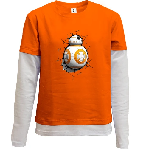 Комбинированный детский лонгслив, оранжевый, "BB-8 в стене"